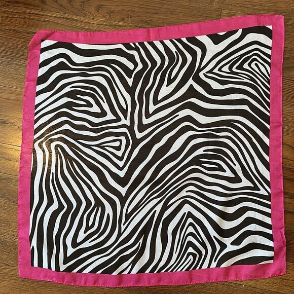 Black & white zebra print semi sheer square scarf with bright pink border - Picture 5 of 5